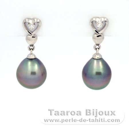 Boucles d\'oreilles en Argent et 2 Perles de Tahiti Semi-Baroques B 8.6 et 8.8 mm