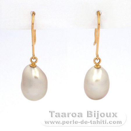 Boucles d\'oreilles en Or 18K et 2 Keishis de Tahiti