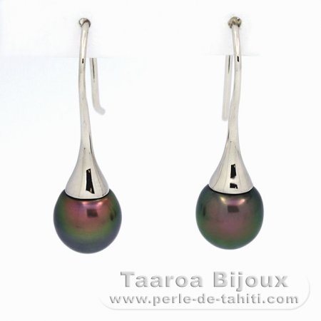 Boucles d\'oreilles en Argent et 2 Perles de Tahiti Semi-Baroques A 9.3 mm