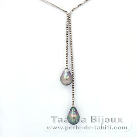 Collier en Argent et 2 Perles de Tahiti Semi-Baroques B 10 et 10.2 mm