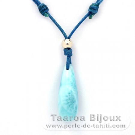 Collier en Coton cir + Argent et 1 Larimar - 25 x 9 mm - 2.9 gr