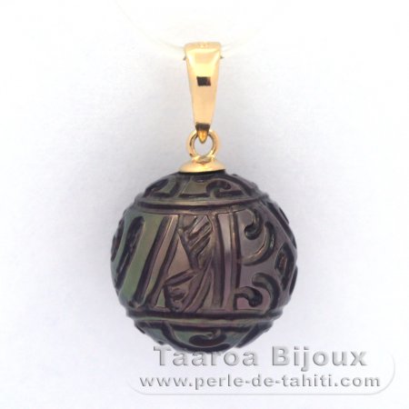 Pendentif en Or 18K et 1 Perle de Tahiti Grave 12 mm