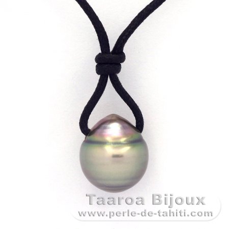 Collier en Coton Wax et 1 Perle de Tahiti Cercle C 13.6 mm