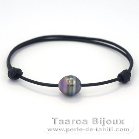 Bracelet en Cuir et 1 Perle de Tahiti Cercle C 10 mm