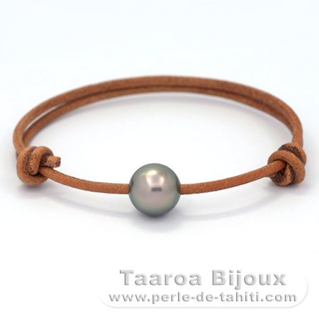 Bracelet en Cuir et 1 Perle de Tahiti Ronde C 10.5 mm