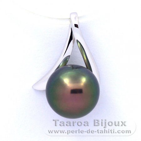 Pendentif en Or blanc 18K et 1 Perle de Tahiti Ronde B+ 8.6 mm