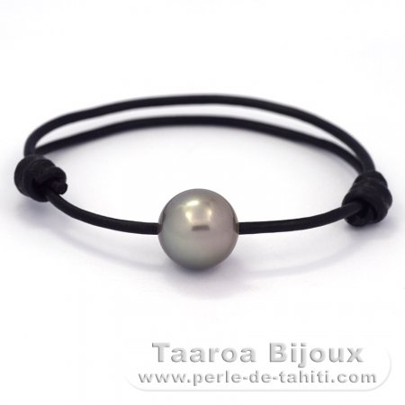 Bracelet en Cuir et 1 Perle de Tahiti Ronde C 13.5 mm