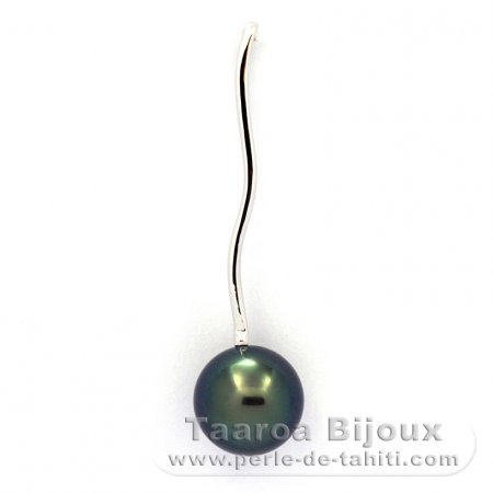 Pendentif en Or blanc 18K et 1 Perle de Tahiti Ronde Top Gem 9.5 mm