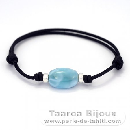 Bracelet en Coton et 1 Larimar - 15 x 11 x 6.8 mm - 2.1 gr