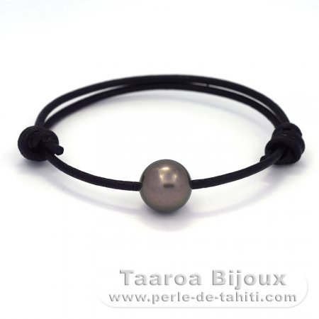 Bracelet en Cuir et 1 Perle de Tahiti Ronde C 11.8 mm