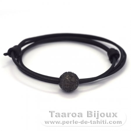 Collier en Cuir et 1 Perle de Tahiti Grave  12.8 mm