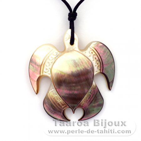 Pendentif en nacre de Tahiti et Collier en coton