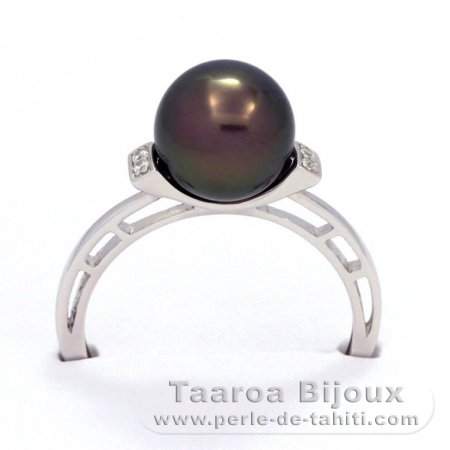 Bague en Argent et 1 Perle de Tahiti Ronde B 8.8 mm