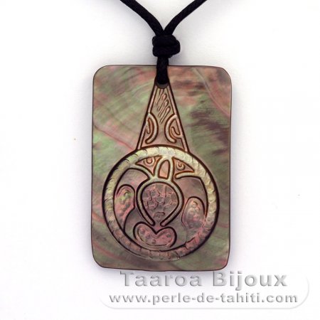 Pendentif en nacre de Tahiti et Collier en coton