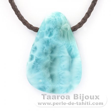 Collier en Coton et 1 Larimar - 44 x 30 x 8 mm - 19.2 gr