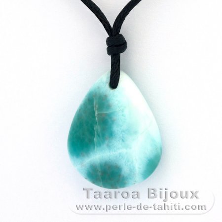 Collier en Coton et 1 Larimar - 22 x 17 x 6 mm - 3.9 gr