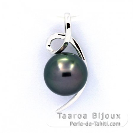 Pendentif en Or blanc 18K et 1 Perle de Tahiti Ronde B 9.4 mm