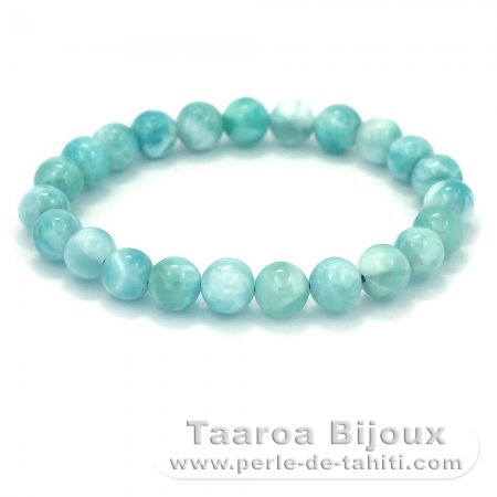 Bracelet de 23 Perles en Larimar de 8 mm - 17 cm - 18.3 gr