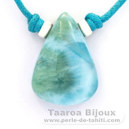 Collier en Coton et 1 Larimar - 26 x 19 x 8.8 mm - 7.3 gr