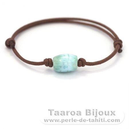 Bracelet en Coton et 1 Larimar - 12 x 9 mm - 2.3 gr