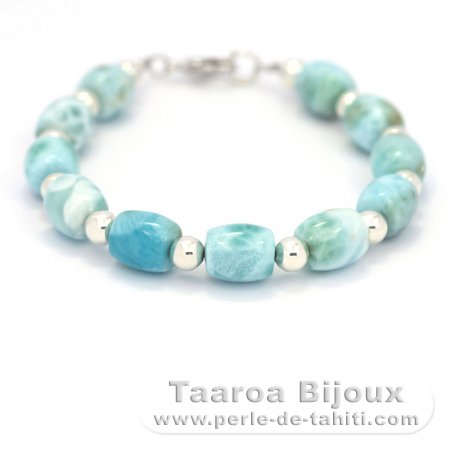 Bracelet de 11 Larimar de 8 mm - 18 cm - 11.6 gr