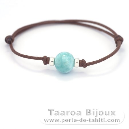 Bracelet en Coton, Argent et 1 Larimar - 11.3 mm - 2.5 gr