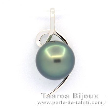 Pendentif en Or blanc 18K et 1 Perle de Tahiti Ronde B 9.4 mm