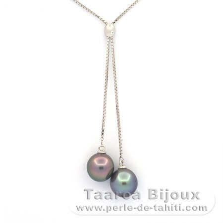 Collier en Argent et 2 Perles de Tahiti Semi-Baroques B 8.7 mm