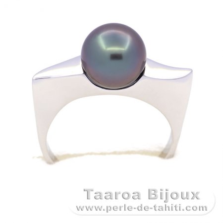 Bague en Argent et 1 Perle de Tahiti Ronde B 9.3 mm