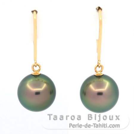 Boucles d\'Oreilles en Or 18K et 2 Perles de Tahiti Rondes B 8.8 mm