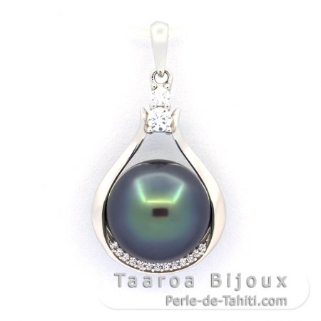 Pendentif en Argent et 1 Perle de Tahiti Semi-Baroque B 10.7 mm