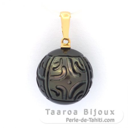 Pendentif en Or 18K et 1 Perle de Tahiti Grave 13.7 mm