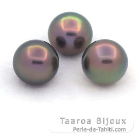 Lot de 3 Perles de Tahiti Semi-Baroques B de 10.6  10.7 mm