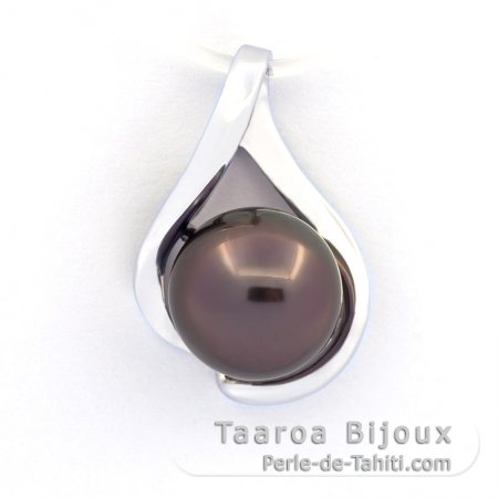 Pendentif en Or blanc 14k et 1 Perle de Tahiti Ronde B 9.7 mm