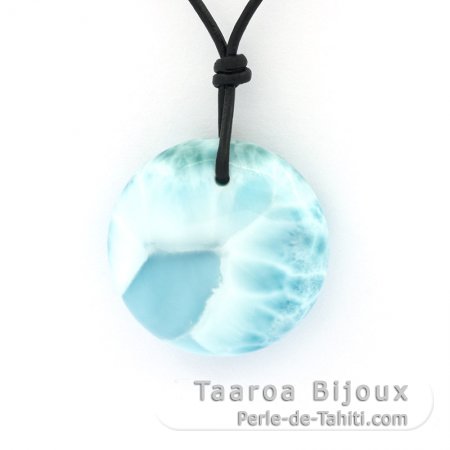 Collier en Cuir et 1 Larimar - 22 x 7.5 mm - 6.6 gr