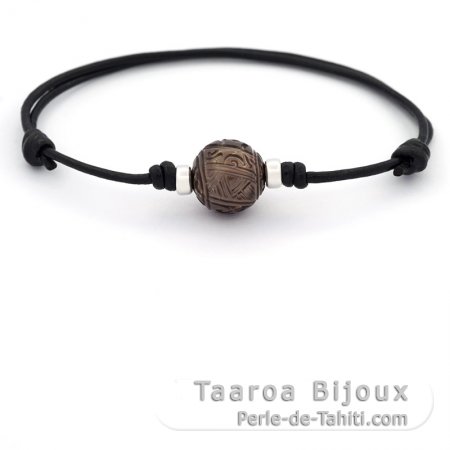 Bracelet en Cuir et 1 Perle de Tahiti Grave 12.4 mm