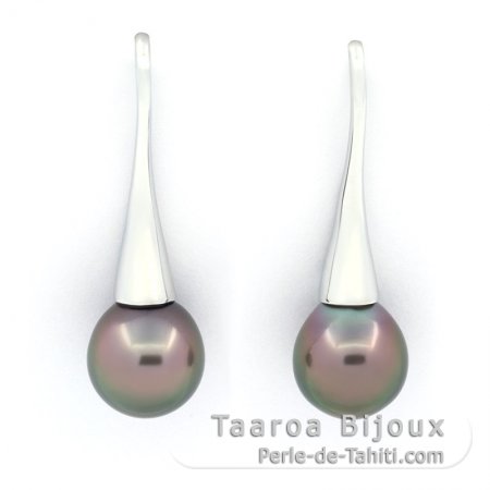 Boucles d\'Oreilles en Argent et 2 Perles de Tahiti Semi-Baroques B 9.5 mm