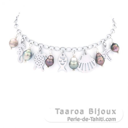 Bracelet en Argent et 6 Keishis de Tahiti