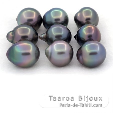 Lot de 9 Perles de Tahiti Semi-Baroques B de 10.1  10.4 mm