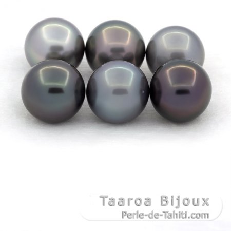 Lot de 6 Perles de Tahiti Rondes et Semi-Rondes C de 9.6  9.9 mm