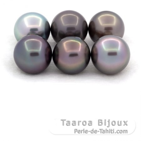 Lot de 6 Perles de Tahiti Rondes et Semi-Rondes C de 9.5  9.9 mm