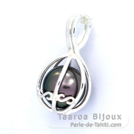 Pendentif en Argent et 1 Perle de Tahiti Ronde C 10.3 mm