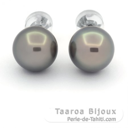 Boucles d\'Oreilles en Argent et 2 Perles de Tahiti Rondes C 10.4 mm