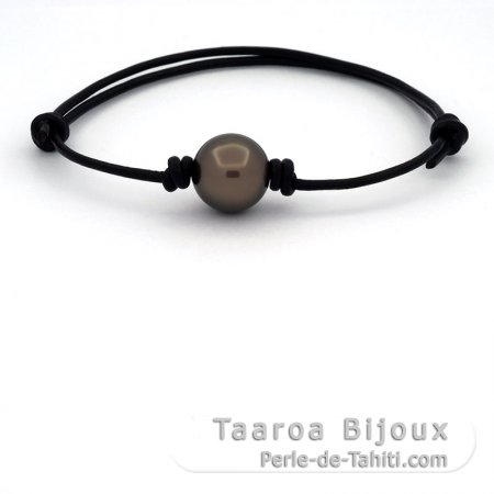 Bracelet en Cuir et 1 Perle de Tahiti Ronde C/D 12.5 mm
