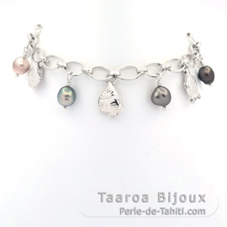 Bracelet en Argent et 6 Keishis de Tahiti de 6  7 mm