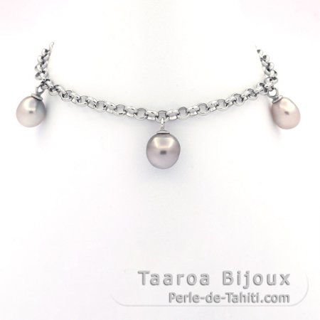 Bracelet en Argent et 5 Keishis de Tahiti de 6  7.8 mm