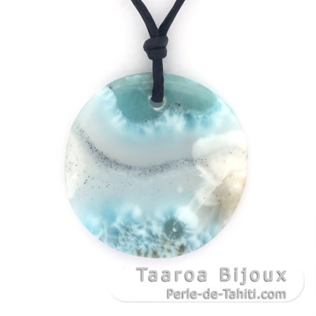 Collier en Coton et 1 Larimar - Diamtre = 29 mm - 5.1 gr