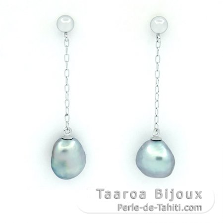 Boucles d\'Oreilles en Or blanc 14K et 2 Keishis de Tahiti