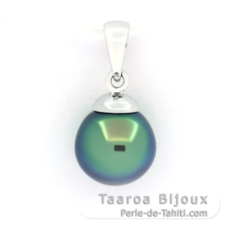 Pendentif en Or blanc 18K et 1 Perle de Tahiti Semi-Ronde B+ 8.7 mm