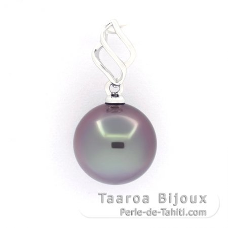 Pendentif en Or blanc 18K et 1 Perle de Tahiti Ronde B 10 mm